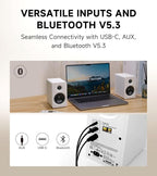 Edifier M60 Multimedia Speaker Bluetooth 5.3, 66W RMS, Hi-Res Audio & Hi-Res Wireless Audio, LDAC,3" Mid Bass & 1" Tweeter, USB-C & Aux Inputs, Compact Desktop Speaker - White