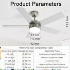 POCHFAN 42 Inch Brushed Nickel Ceiling Fans with Lights,Ceiling Fan with Remote Control,Reversible DC Motor,3 CCT 6-Speed,Noiseless Ceiling Fan for Bedroom,Living Room,Dining Room,ETL Listed