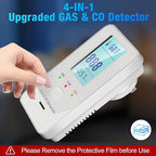 4in1 Combustible Natural Gas & Carbon Monoxide Detector, CO Leak Detector Home Air Quality Monitor with Digital Display for Temperature and Humidity, Kitchen & RV Alarm (Black)