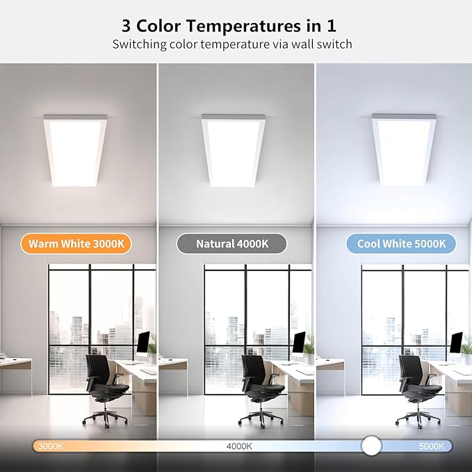 AIKVSXER 12 Pack 1x4 LED Flat Panel Light, 50W 5500LM Surface Mount Ceiling Fixture, 3CCT (3000K/4000K/5000K), Ultra-Thin 48In, 10-100% Triac Dimmable for Kitchen, Garage, Office, Basement