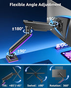 MOUNTUP RGB Single Monitor Arm Fits 32 27 24 22 inch, Holds 4.4-22lbs Screens, Monitor Stand for Desk with RGB Lights, 19 Modes, Computer Monitors Desk Mount, VESA Mount with Clamp & Grommet Bases