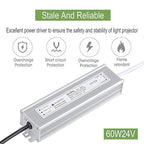 LED Driver 60 Watts 24V DC Low Voltage Transformer， Waterproof IP67 LED Power Supply, Adapter with 3-Prong Plug 3.3 Feet Cable for Any 24V DC led Lights, Computer Project, Outdoor Light
