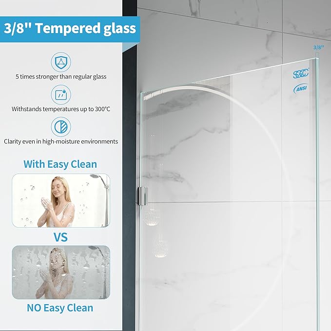 Shower Glass Panel, 32" W x 78.75" H Fixed Shower Screen Panel with 3/8"(10mm) SGCC Clear Tempered Glass, Frameless Walk in Shower Door for Bathroom (Chrome, 32" W x 78.75" H)