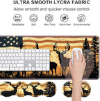Ergonomic Keyboard Wrist Rest & Mouse Pad Wrist Rest Set, Large XXL Gaming Desk Mat 31.5"x 11.8" with Non-Slip Base, Memory Foam, Easy Typing Pain Relief for Home & Office, American Flag Deer