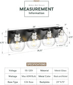 METWET Bathroom Light Fixtures, 4-Light Black and Brushed Nickel Bathroom Vanity Light, 26 Inch Modern Wall Sconces with Globe Clear Glass Shade, Vanity Lighting Fixtures Over Mirror, VL195-KN-4