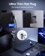 Flat Plug Power Strip 10Ft, SUPERDANNY Surge Protector with 22 AC Outlets and 6 USB Charging Ports, 1875W/15A, 2100 Joules, Heavy Duty Extension Cord 10 ft for Home, Office, Dorm, Gaming Room, Black