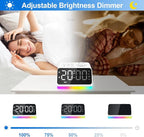 JALL Digital Alarm Clock with FM Radio for Bedroom, 8 Colors Night Light with Charging Port, Sleep Sound Machines with Timer, Dual Alarm (White with White Font)