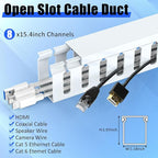 Open Slot Wiring Raceway Cable Duct, 123in Cable Management Channel Cord Track,Desk Wire Channel, Under Desk Cable Management to Hide Cables, Wires for Computers (White, 1.18" Hx1.57"W, 15.4''L(8 Pc))