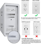 Multi Plug Outlet Surge Protector, Lvetek Outlet Extender with 5 Outlet and 4 USB Ports(2 USB C), 3-Sided Multiple-Plug Outlet Splitter Wall Charger for Home Travel Office,ETL Listed,Grey