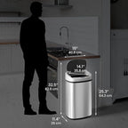 iTouchless 13 Gallon Oval Sensor Trash Can with AC Adapter and Odor Filter, Automatic Motion Sensor Kitchen Bin, Soft-Close Stainless Steel, Slim Curved Wastebasket for Narrow Walkways, Matte Silver