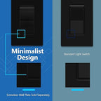 LIDER Balck Minimalist Decorator Switch, Frameless Paddle Light Switch, On/Off Rocker Switch, 3-Way, Residential Grade, 3 Wire 15A 120-277VAC, 10 Pack