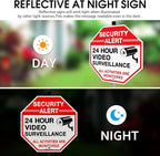 Faittoo Security Sign Video Surveillance Sign with 36" Stake for Outside, 4-Pack 12"x12" Rust Free Heavy Aluminum, Reflective, Fade Resistant, 2 pre-drilled holes, Includes Matching Screws & Wrench,