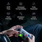 GENKI x 8BitDo PocketPro Portable Wireless Game Controller with Hall Effect Joysticks Rumble, Gyro, USB-C Cable Gamepad for Portable Consoles, Switch, Windows, Mac OS, Android, Steam Deck