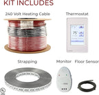 LuxHeat 160sqft Floor Heating Cable Kit - 240v Under Tile Floor Heater Kit - Heated Flooring System Includes UDG4 Programmable Thermostat w/GFCI, Heating Cable, Strapping, Flooring Sensor & Alarm