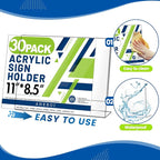 Aheroi 30Pcs Acrylic Sign Holder 8.5 x 11, L-shape Clear Sign Holders, Horizontal L-shape Acrylic Paper Holder, Plastic Table Sign Holders, Plastic Paper Holder Display Standing for Office Home School