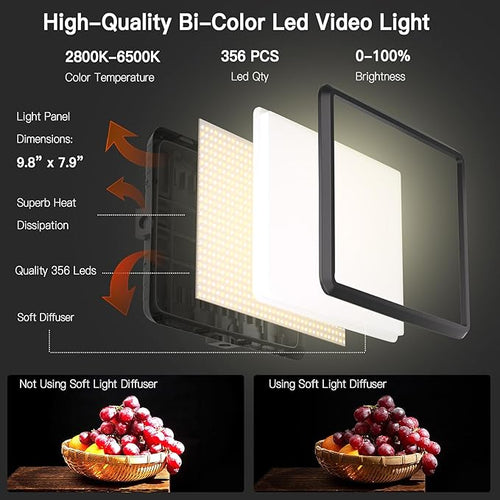 2-Pack LED Video Light Kit, NiceVeedi Studio Light, 2800-6500K Dimmable Photography Lighting Kit with Tripod Stand&Phone Holder, 73" Stream Light for Video Recording, Game Streaming, YouTube