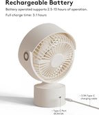 CARONSORT Desk Fan, Small Oscillating Fan for Bedroom, 9 Inch Table Fans Quiet,Desk Air Circulator Fan with 3 Speeds, 4H Time, Rechargeable Fan for Office/Dorm/Room-Beige