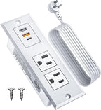 DOACE Recessed Power Strip with 18W USB C Fast Charging Conference Recessed Outlet,Space-Saver for Furniture Side Table,2 AC Outlets,3 USB Ports,6ft Cord, 45° Thin Flat Plug, White