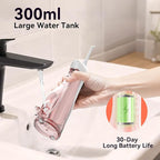 Cordless Portable Water Flosser with 300ML Tank: Rechargeable Oral Irrigator with 5 Tips for Travel, Braces Care and Sensitive Gums, IPX7 Waterproof Teeth Cleaning Device(Pink)