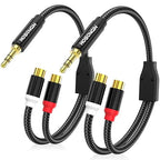 HOSONGIN RCA Female to 3.5mm Male Audio Cable (12 inch) 2 Pack, Gold-Plated Aux to 2RCA Female Adapter – Hi-Fi Stereo Y Splitter for iPhone, TV, Amp, Car, DJ Gear – Nylon Braided, Oxygen-Free Copper