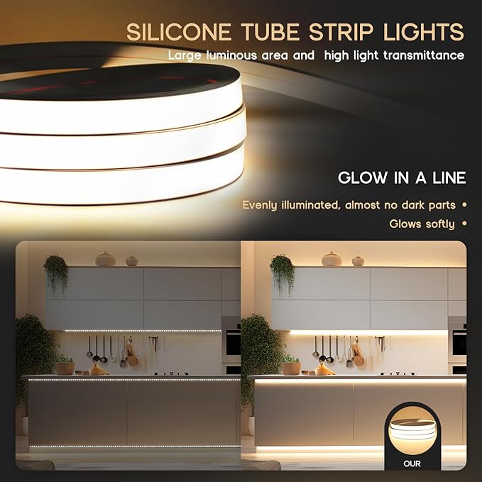 VOEWT LED Strip Lights Neutral White 4000K,98.4ft 110-120V Neon Rope Lights,Flexible Silicone Outdoor Waterproof Neon Strip Lights for Bedroom,Mirror,Kitchen Cabinet, Living Room,Halloween Decor