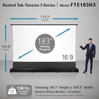 EliteProjector Screens Kestrel Tab-Tension 3 CineWhite, 183" Diag., 16:9 Aspect Ratio, ISF Certified 4K/8K Ultra HD Electric Floor-Rising Motorized Tab-Tensioned Front Projector Screen, FTE183H3