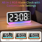 Alarm Clocks for Bedrooms, Digital Bedside Clock with RGB Night Light, Adjustable Volume for Heavy Sleepers, USB Charger, Large Display, Modern Decor for Desk, Dimmable Alarm Clock for Kids(White)