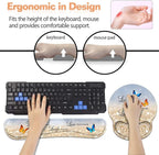 Keyboard Wrist Rest + Mouse Pad Wrist Support Set with Coasters, Non-Slip PU Base Ergonomic Mousepad for Home Office Working Studying Easy Typing & Pain Relief, Glitter Quote Live Laugh Love