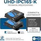 OREI 4K HDMI Extender Balun UltraHD 4K @ 60Hz 4:4:4 Over Single CAT6/7 Cable with HDR & IR Control-Ethernet Up to 165 ft- Power Over Cable (UHD-IPC165-K)