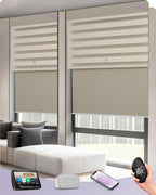 Graywind Smart Dual Shades Compatible with Alexa Google Homepod Motorized Double Zebra Blinds Matter Solar Powered, Custom Size (Beige)
