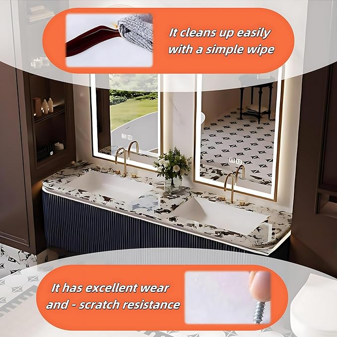Bathroom Vanity with Double Sinks - LED Smart Defogging Mirror & Equipped with Tissue Hole | Modern Double Sink Bathroom Cabinet, 2 Drawers & Wavy Panel, Dark Blue (Mirror Cabinet, 72IN)