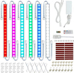 Under Cabinet LED Lights Kit. RGB Color Changing & Super Bright White Lighting. Dimmable with Remote. 6 pcs Linkable LED Light Strips with Power Supply, Extension Cords. Plug in. Max 24W. RGB + 5000K.