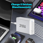 USB C Charger Block 200W, GaN 8-Port USB-C PD Fast Charging Station Desktop Hub, PD65W Laptop Charge Adapter Compatible with MacBook Pro/Air/DELL/Steam Deck/iPhone 16/15/Galaxy S22/S23