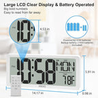 XREXS Digital Wall Clock with Backlight (Not Constantly Illuminated), 14.17 Inch Large Wall Clock with Remote Control, Count Down Timer, Battery Operated Digital Clock with Temperature, Date&Week