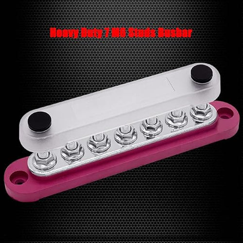 7 x M6 (1/4") Studs Power Distribution Block Bus Bar 12V, Ampper 5.9" HD 150A Marine BusBar Battery Distribution Block W/Cover for Car Boat Solar (Red)