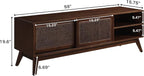 LKTART TV Stand for TVs up to 65'',Mid Century Modern Entertainment Center with Rattan Sliding Door,Boho Media Console for Living Room(Dark Walnut, 59")