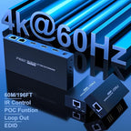 HDMI Extender Splitter1x2 HD 4K @60Hz up to 60m(196ft)-Loop Out-Over CAT5/CAT6/CAT7 Cable HDMI Transmitter and Receiver with IR Power Switch and EDID