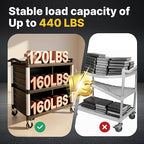 NorthSky Select Dual-Handle Utility Service Cart, 3 Shelves, 440 lb. Capacity -Black Plastic Shelves, Lockable Swivel Casters - Suitable for Hospital, Lab, Hotel, Office Transport & Organizing