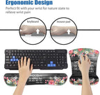 Ergonomic Mouse Pad Wrist Support and Keyboard Wrist Rest Set with Coasters, Non-Slip PU Base, Easy Typing and Relieve Wrist Pain for Home Office Working Studying, Floral Quote Bible Verses Psalm 46:5