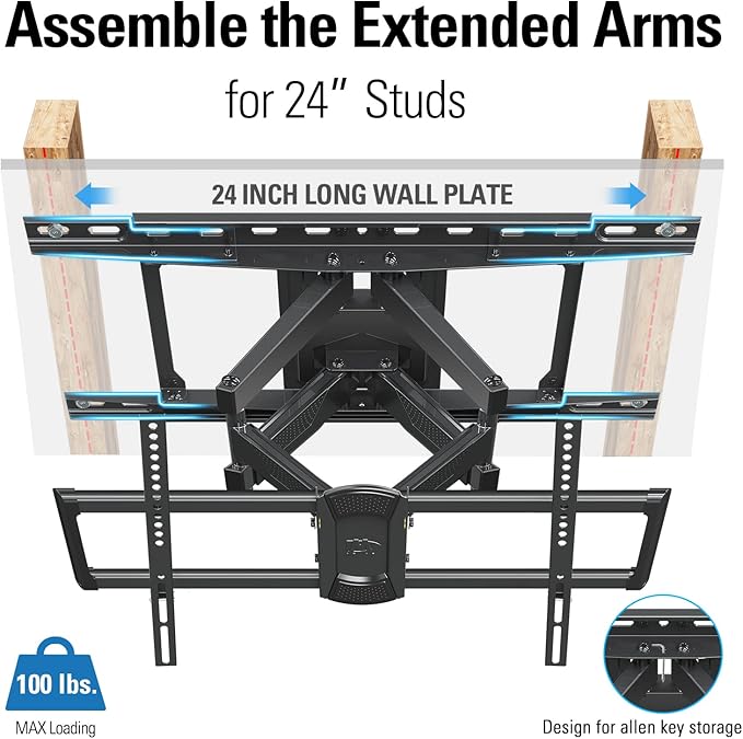 Mounting Dream UL Listed Full Motion TV Mount for Most 42-84 Inch TVs, Adjustable TV Wall Mount Swivel and Tilt, Loading 100 LBS, Max VESA 600x400mm, Fits 16", 18", 24" Studs MD2617-24K
