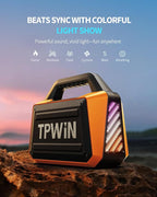 TPWIN Bluetooth Speaker - 80W Loud, Rugged Outdoor Speakers, IPX6 Waterproof, 20H Playtime, Deep Bass, Lightshow, TWS, BT 5.3 Wireless, Portable for Travel Hiking Camping Beach Pool - Orange