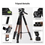 K&F CONCEPT Camera Tripod, 75" Lightweight Portable Travel Outdoor DSLR Tripods for Camera Phone Video Recording Tripod Stand, Cellphone Clip for Smartphone Live Streaming Vlog (Bronze Gold, 75'')