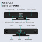 RayBit TB5 Video Conferencing System - Zoom Certificated, Ultra 4K Pro Audio and Video Conference Room Camera with 4 Microphone Arrays & Stereo Speakers, 120° Wide Angle Webcam for TV/Meeting Room