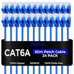 Rapink Patch Cables Cat6a 1ft (24 Pack) Slim, Cat6a Ethernet Patch Cable 10G Support, Snagless Cat 6 Patch Cable for Patch Panel to Switch, Flexiable Cat 6a Ethernet Cable with Gold Plated
