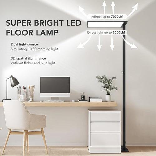 120W LED Floor Lamp, 76.8" Tall Reading Light, 10000LM Knob Dimming Standing Lamp, Full Spectrum Eye Care Reading Lamp, 4000K Natural Daylight for Study Room, Office, Living Room, Bedroom (Black)