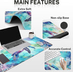 Britimes Sea Turtle Cute Ocean Keyboard Mouse Pad Set 4in1 Large Mousepad+Keyboard Wrist Rest+Mouse Wrist Rest+Coaster Set with Ergonomic Design for Home Office Computer 35.4x15.7 inches