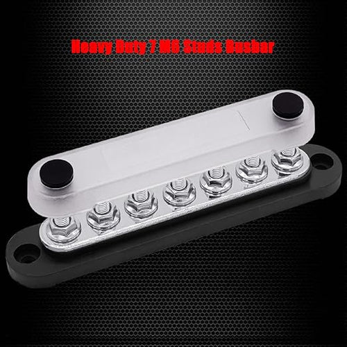 7 x M6 (1/4") Studs Power Distribution Block Bus Bar 12V, Ampper 5.9" HD 150A Marine BusBar Battery Distribution Block W/Cover for Car Boat Solar (Black)