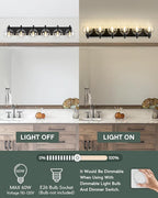 METWET Bathroom Light Fixtures, 6 Light Matte Black Vanity Light, 38 Inch Modern Wall Sconces with Globe Clear Glass Shade, Vanity Lighting Fixtures Over Mirror, VL195-MB-6