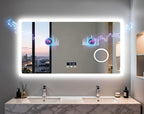 LUVODI Bathroom LED Wall Mirror: 48x24 inch Rectangle Makeup Vanity with Lights Bluetooth Speaker, Time Display, Magnifier, Anti-Fog, Memory Function, 3 Color Temperature