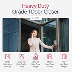 Lawrence Heavy Duty Door Closer Commercial Grade 1 - Adjustable 6-Speed Delayed-Action Door Control with 3 Pistons – Flexible Installation with Included Hardware - Embassy Series LH816